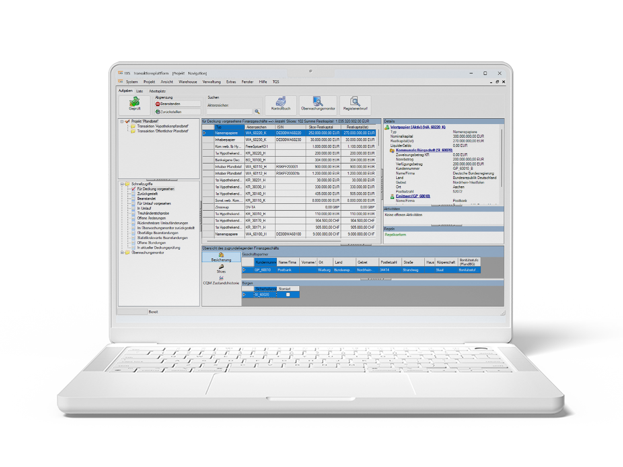 Finnofleet Pfandbrief-Lösung – Software-Ansicht